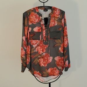 a.n.a. * Bold print front laced tunic